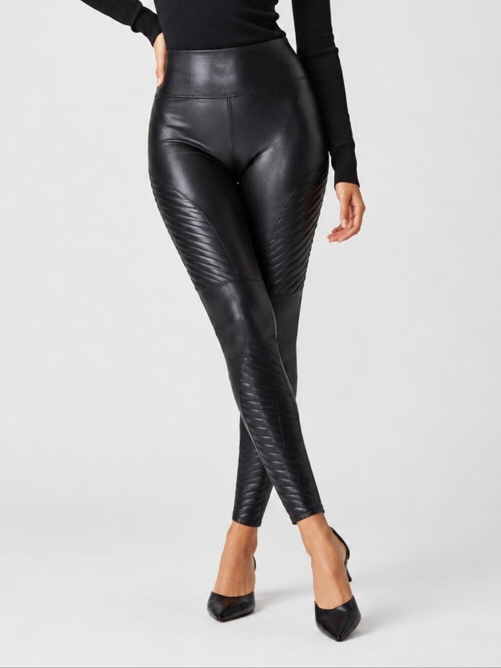 ❤️ SPANX MOTO FAUX LEATHER HIGH RISE SHAPEWEAR LEGGINGS, MP (MEDIUM PETITE)